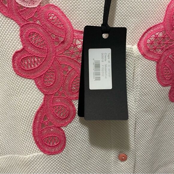 NEW ITALY TRICOT CHIC NEW  EMBROIDERED FRONT WHITE PINK SWEATER 10   COTTON 100% - Picture 4 of 10